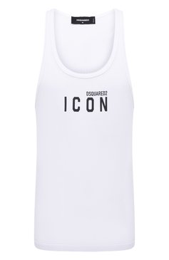 Мужская хлопковая майка icon DSQUARED2 белого цвета, арт. S79NL0001/S23009 | Фото 1 (Длина (для топов): Стандартные; Стили: Гранж; Принт: С принтом; Материал сплава: Проставлено; Материал внешний: Хлопок; Рукава: Без рукавов; Драгоценные камни: Проставлено)