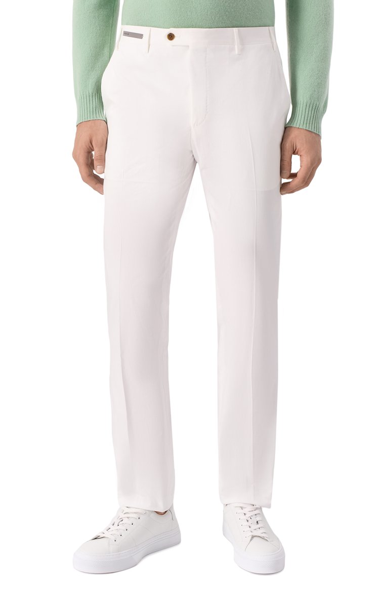 Мужские хлопковые брюки CORNELIANI белого цвета, арт. 254B01-2514517 | Фото 3 (Длина (брюки, джинсы): Стандартные; Материал внешний: Хлопок; Силуэт М (брюки): Чиносы; Случай: Повседневный; Стили: Кэжуэл)