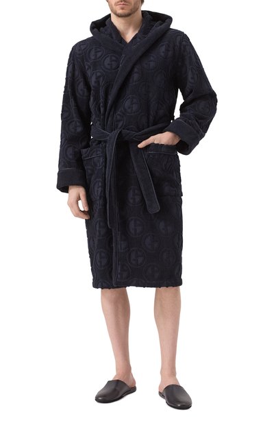 Хлопковый халат GIORGIO ARMANI темно-синего цвета по цене 68000 руб., арт. GM000829/AF16510, фото 3 Хлопковый халат GIORGIO ARMANI, арт. GM000829/AF16510, фото 3
