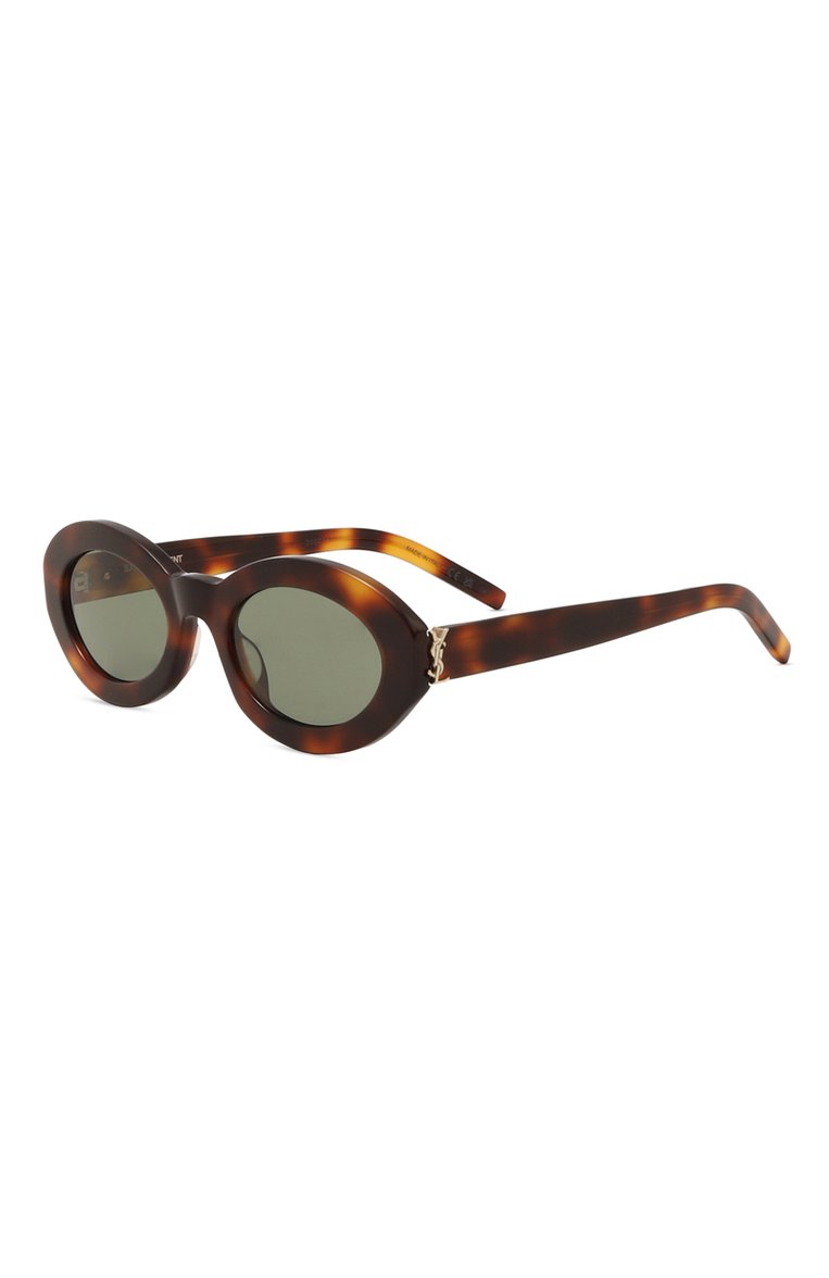 Женские солнцезащитные очки SAINT LAURENT коричневого цвета, арт. SL M136 002 | Фото 1 (Нос: Не проставлено; Региональные ограничения белый список (Axapta Mercury): Не проставлено; Кросс-КТ: С/з-унисекс; Тип очков: С/з; Материал: Пластик; Очки форма: Овальные)