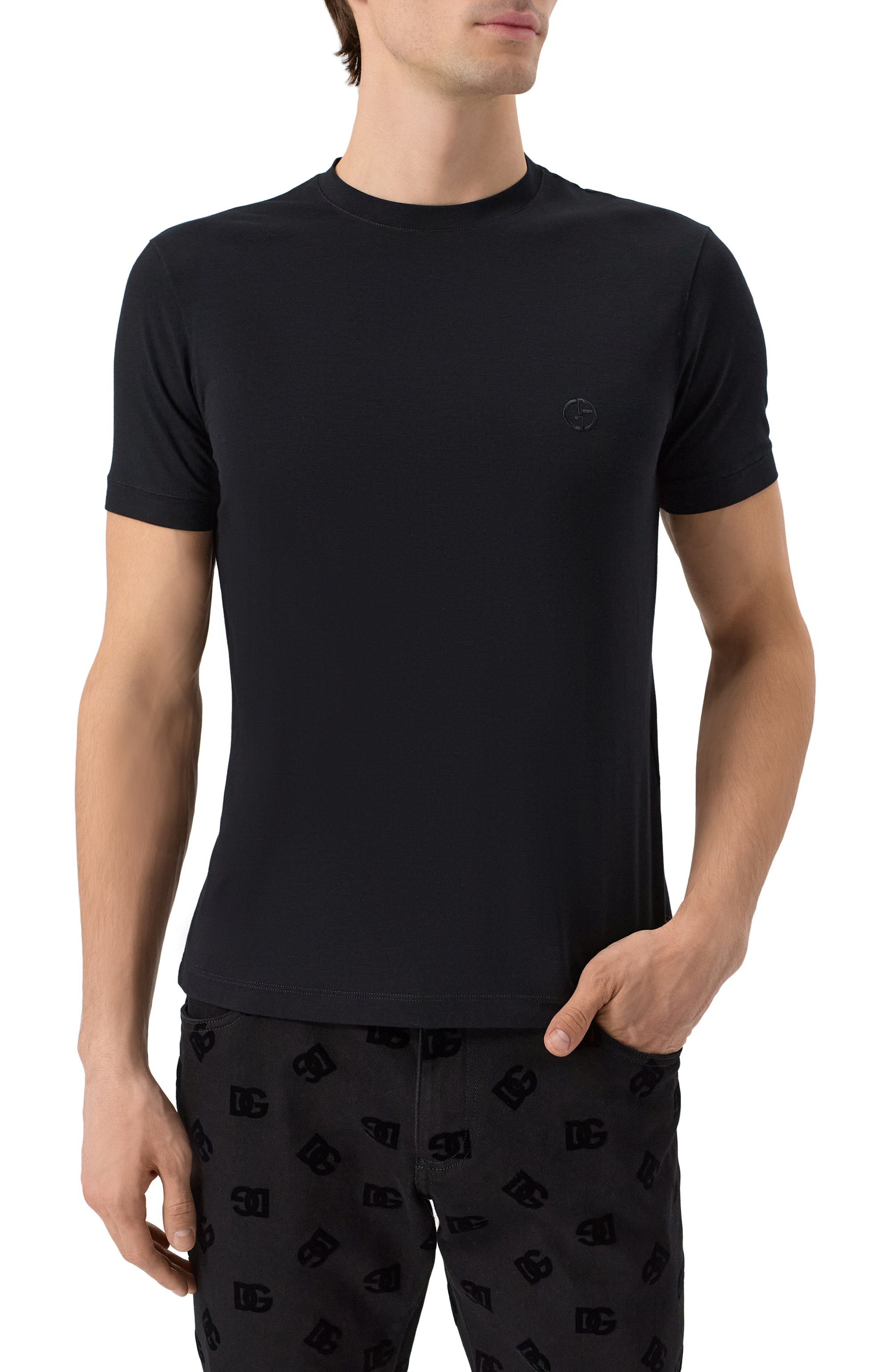 Футболка из вискозы GIORGIO ARMANI черного цвета по цене 35650 руб., арт. 3GST52/SJP4Z, фото 3 Футболка из вискозы GIORGIO ARMANI, арт. 3GST52/SJP4Z, фото 3