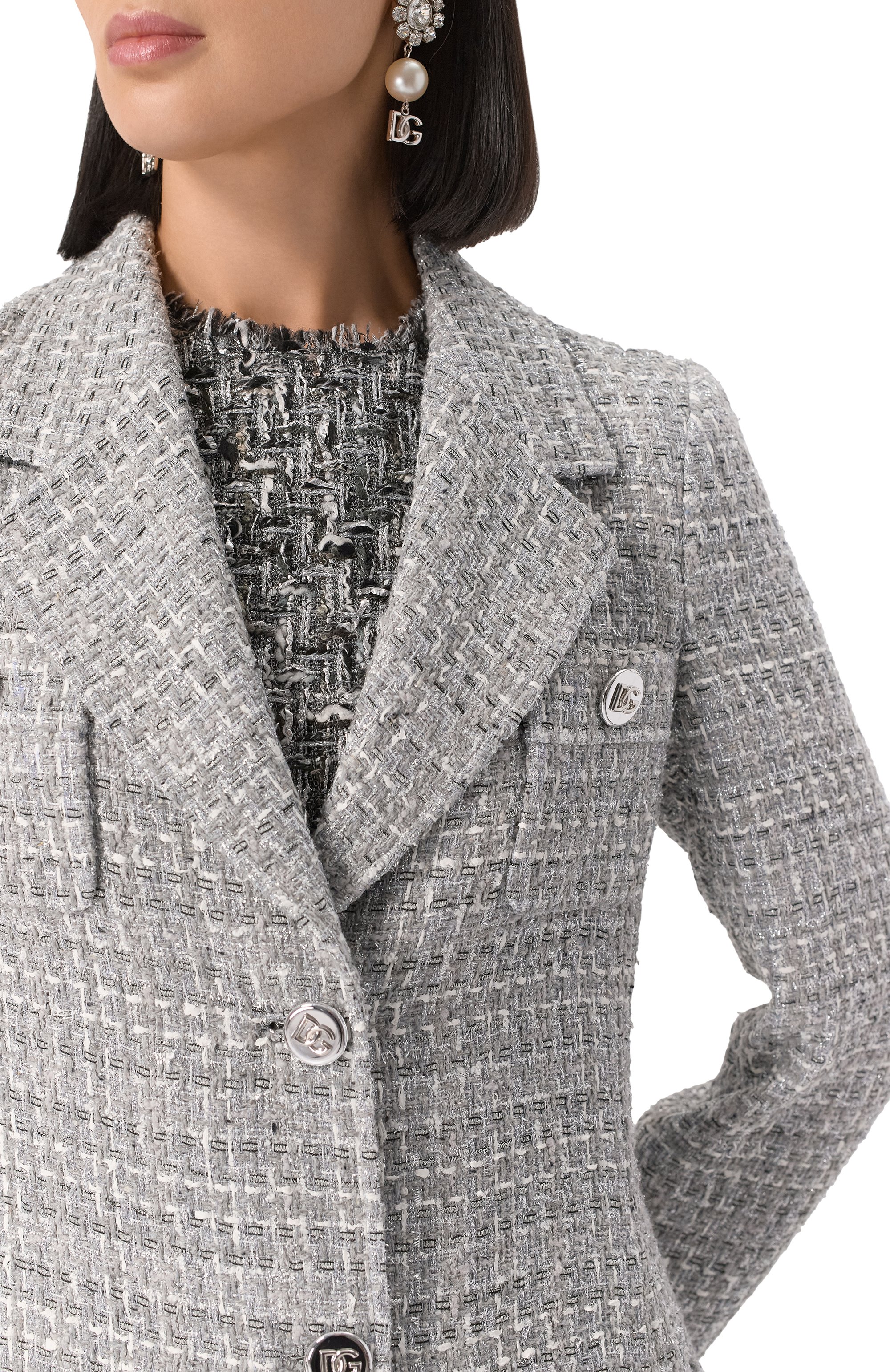 Твидовое пальто DOLCE & GABBANA светло-серого цвета по цене 499500 руб., арт. F0F1ST/FQ0AB, фото 5 Твидовое пальто DOLCE & GABBANA, арт. F0F1ST/FQ0AB, фото 5