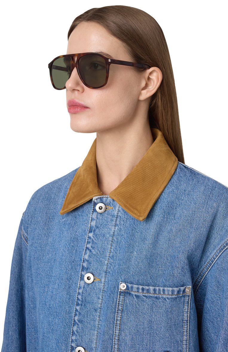 Женские солнцезащитные очки SAINT LAURENT коричневого цвета, арт. SL 596 DUNE 002 | Фото 2 (Нос: Не проставлено; Региональные ограничения белый список (Axapta Mercury): Не проставлено; Тип очков: С/з; Материал: Пластик; Оптика Гендер: оптика-женское; Очки форма: Авиаторы)