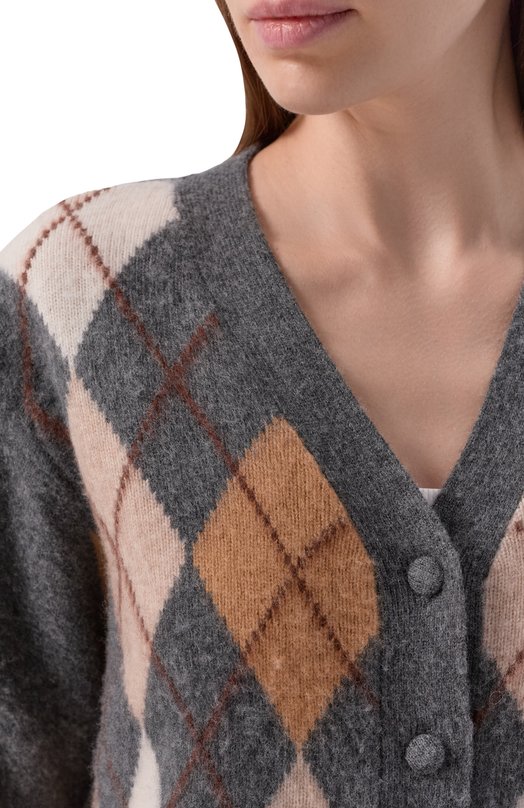 Кардиган из шерсти и кашемира Frame Denim WS26KSW007/THE BRUSHED ARGYLE CARDI Серый  WS26KSW007/THE BRUSHED ARGYLE CARDI Фото 5
