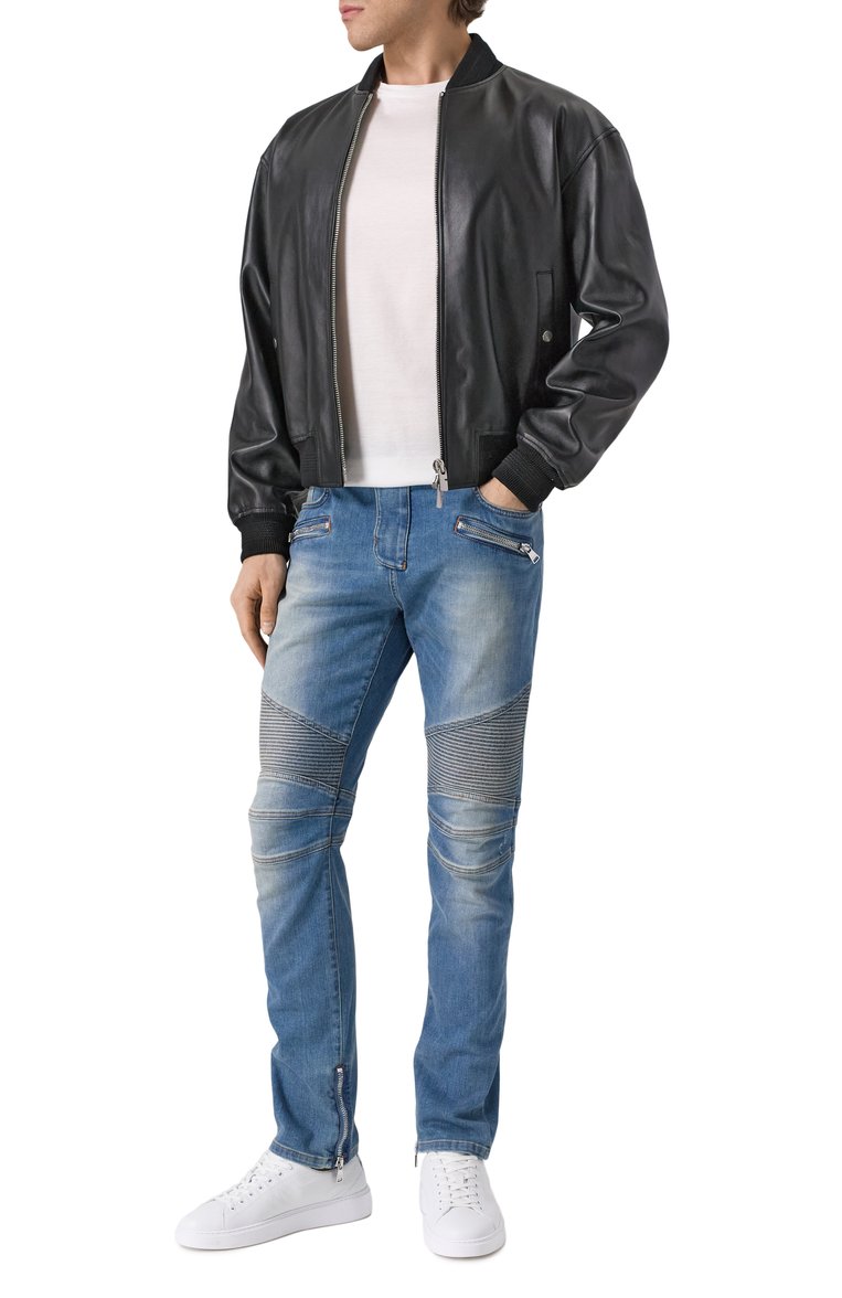 Мужские джинсы BALMAIN синего цвета, арт. EH1MG115/DF44 | Фото 2 (Силуэт М (брюки): Узкие; Детали: Делаве; Материал внешний: Хлопок; Длина (брюки, джинсы): Стандартные; Кросс-КТ: Деним; Стили: Streetwear)