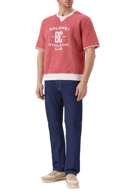 Футболка из хлопка и льна Brunello Cucinelli MR8313378G Красный  MR8313378G Фото 2