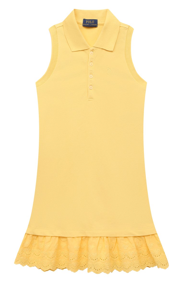 Детское хлопковое платье POLO RALPH LAUREN желтого цвета, арт. 311862270 | Фото 1 (Материал внешний: Хлопок; Девочки Кросс-КТ: Платье-одежда; Случай: Повседневный; Драгоценные камни: Проставлено; Материал сплава: Проставлено; Рукава: Без рукавов; Ростовка одежда: 2 года | 92 см, 3 года | 98 см, 4 года | 104 см)