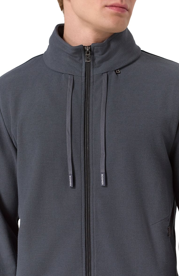 Мужской толстовка BOGNER темн�о-серого цвета, арт. 88208865 | Фото 5 (Рукава: Длинные; Длина (для топов): Стандартные; Мужское Кросс-КТ: Толстовка-одежда; Стили: Спорт-шик; Материал внешний: Синтетический материал, Хлопок)