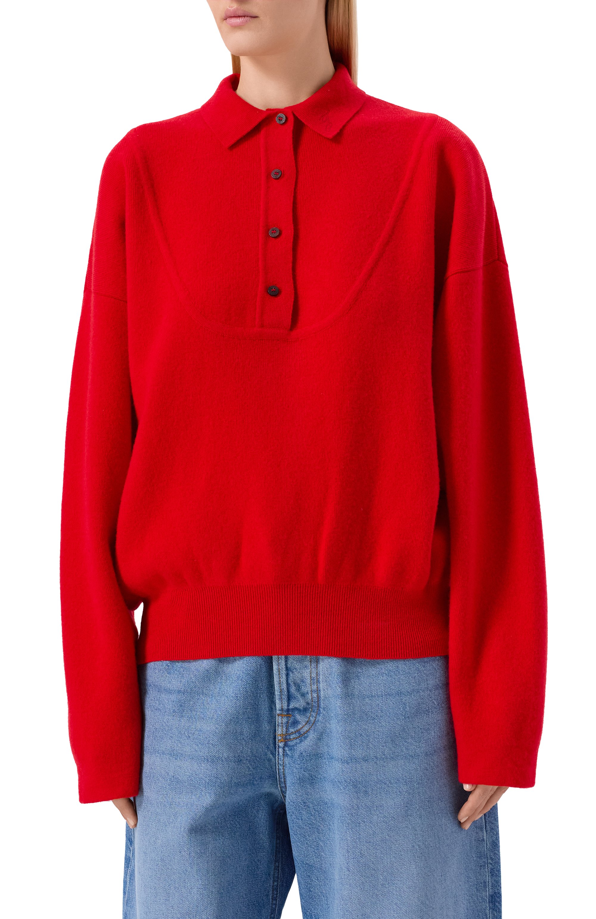 Поло из шерсти и кашемира JACQUEMUS красного цвета по цене 94950 руб., арт. 25HSWW00623AK0/0276, фото 3 Поло из шерсти и кашемира JACQUEMUS, арт. 25HSWW00623AK0/0276, фото 3