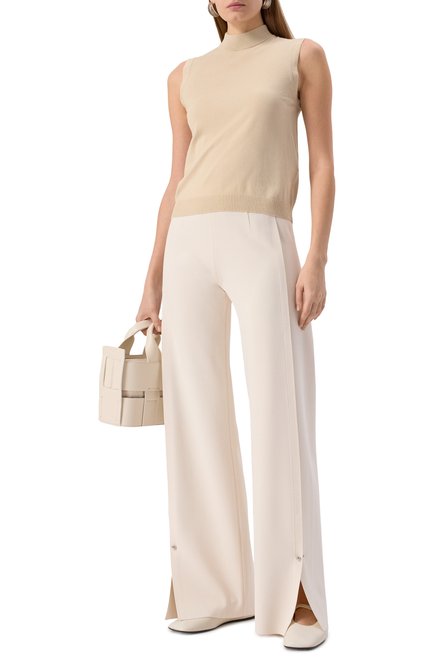 Женский топ из вискозы WEEKEND MAX MARA бежевого цвета, арт. BELGI0 | Фото 2 (Материал сплава: Проставлено; Драгоценные камни: Проставлено; Рукава: Короткие; Длина (для топов): Стандартные; Материал внешний: Вискоза)