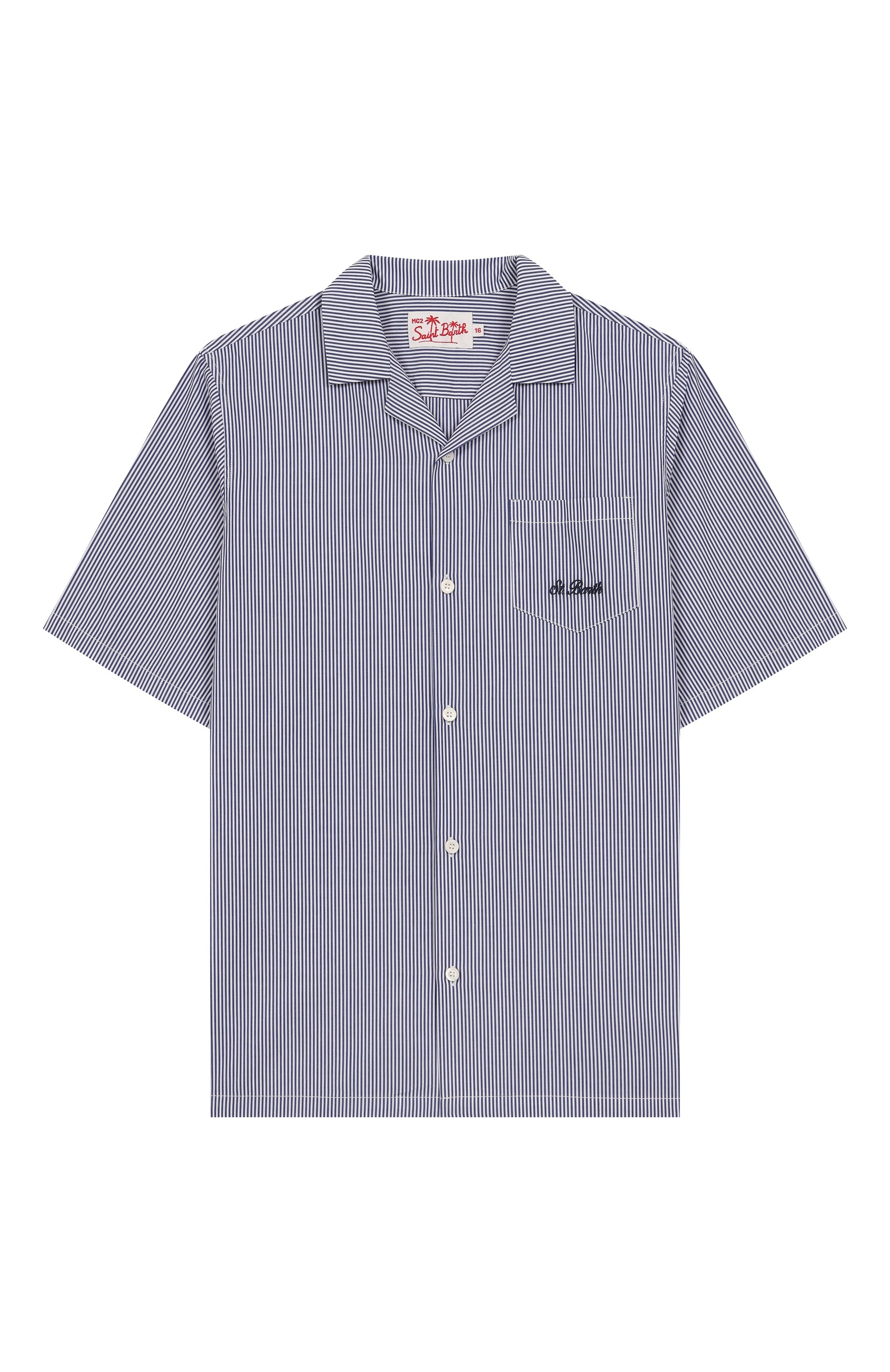 Хлопковая рубашка MC2 SAINT BARTH синего цвета по цене 13150 руб., арт. STBK KALEA JR/03784H, фото 1 Хлопковая рубашка MC2 SAINT BARTH, арт. STBK KALEA JR/03784H, фото 1