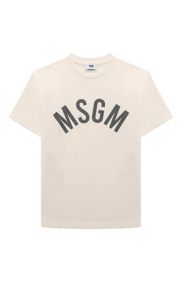 Детская хлопковая футболка MSGM KIDS кремвого цвета, арт. S4MSJBTH265 | Фото 1 (Рукава: Короткие; Материал сплава: Проставлено; Драгоценные камни: Проставлено; Материал внешний: Хлопок)