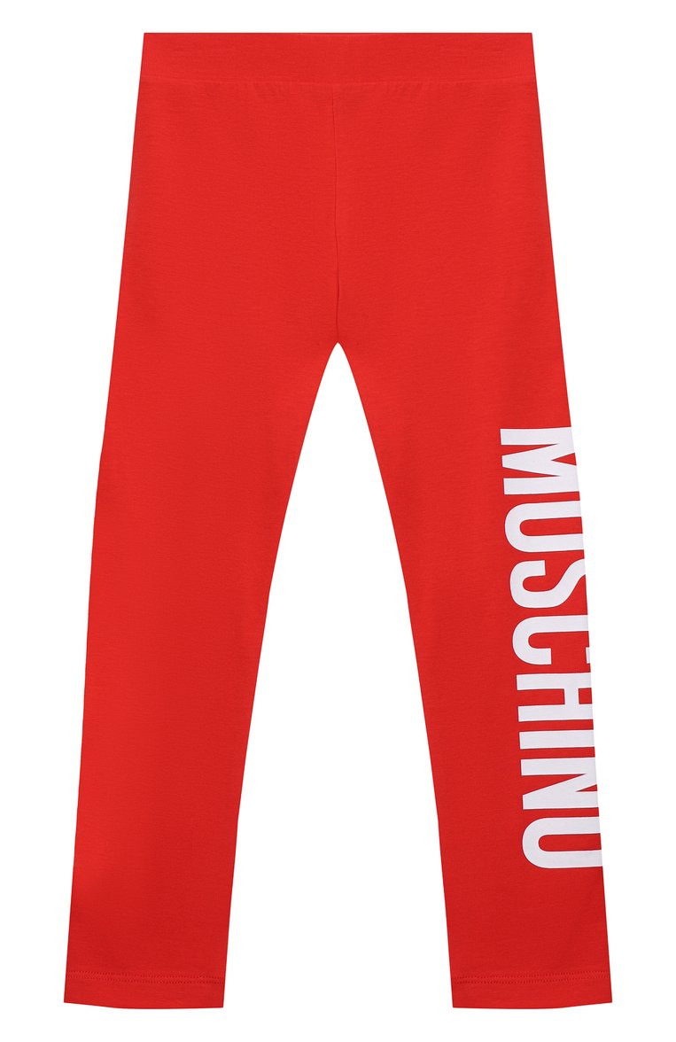 Детские хлопковые леггинсы MOSCHINO красного цвета, арт. HLP03U/LBA00/10A-14A | Фото 1 (Материал внешний: Хлопок; Региональные ограничения белый список (Axapta Mercury): RU; Случай: Повседневный; Девочки Кросс-КТ: Леггинсы-одежда; Материал сплава: Проставлено; Нос: Не проставлено; Ростовка одежда: 10 - 11 лет | 140 - 146см, 12 лет | 152 см, 13 - 15 лет | 158 см)