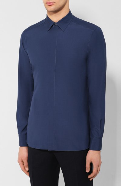 Сорочка из смеси шелка и хлопка ZEGNA синего цвета по цене 59950 руб., арт. 701401/9YC0CA, фото 3 Сорочка из смеси шелка и хлопка ZEGNA, арт. 701401/9YC0CA, фото 3