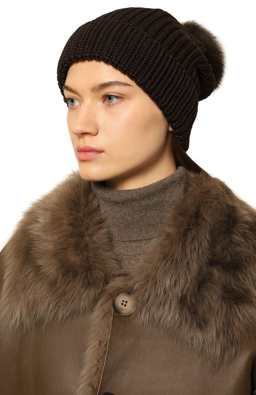 Шерстяная шапка с отделкой из соболя Black Sable BS-47CC10 Коричневый  BS-47CC10 Фото 2
