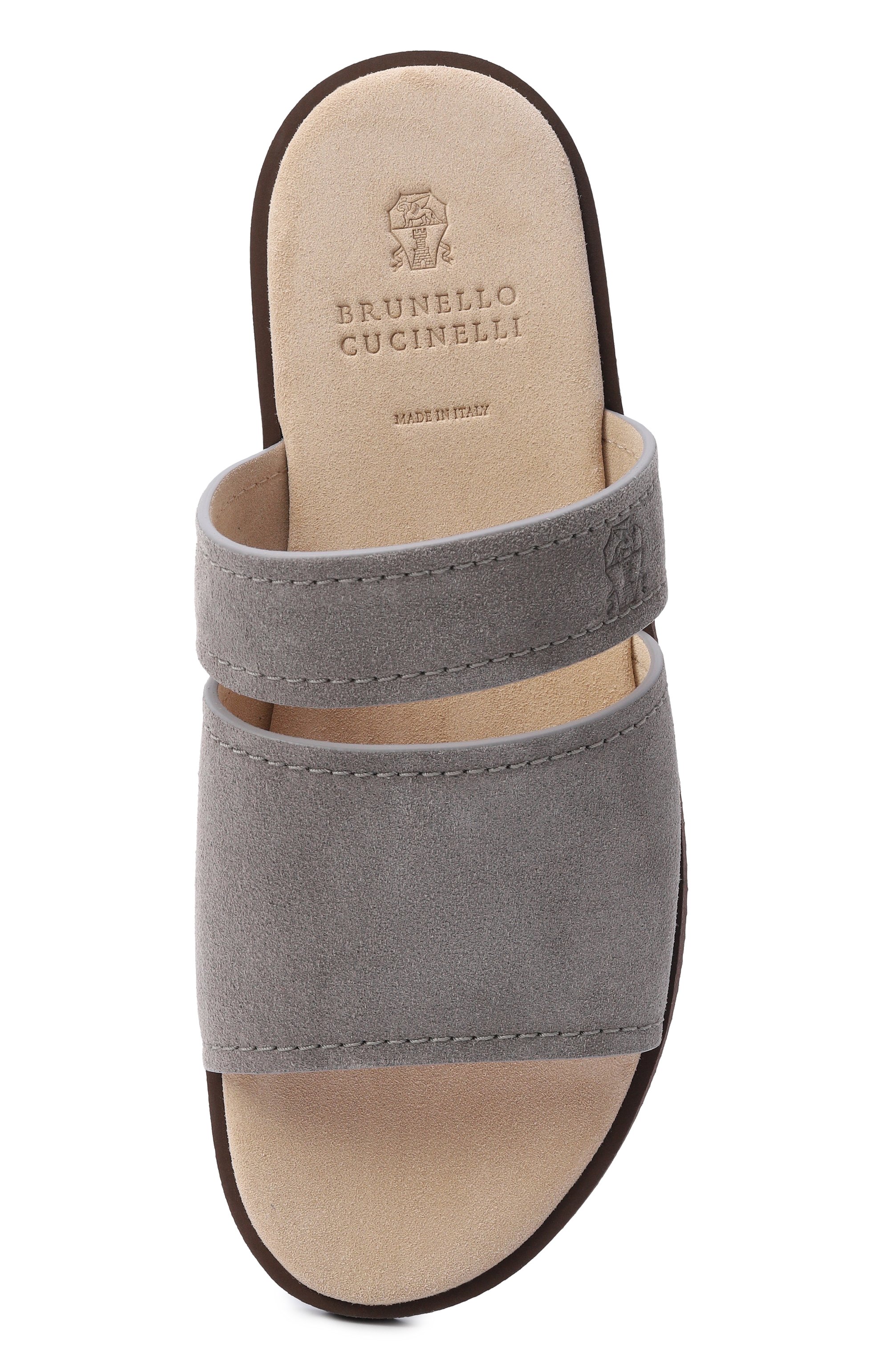Замшевые шлепанцы BRUNELLO CUCINELLI серого цвета по цене 99500 руб., арт. MPUS0LY347, фото 5 Замшевые шлепанцы BRUNELLO CUCINELLI, арт. MPUS0LY347, фото 5
