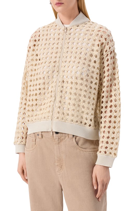 Кардиган с отделкой пайетками Brunello Cucinelli MTSR10416P Бежевый  MTSR10416P Фото 3