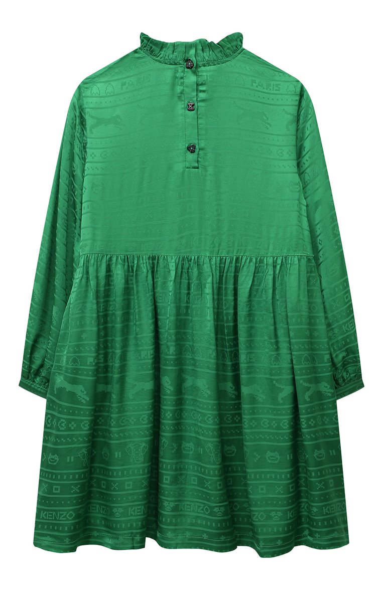 Детское платье из вискозы KENZO зеленого цвета, арт. K12339/14Y | Фото 2 (Рукава: Длинные; Материал внешний: Вискоза; Случай: Повседневный; Девочки Кросс-КТ: Платье-одежда; Автоматизация состава: Проставлено; Автоматизация ТО: Проставлено; Ростовка одежда: 13 - 15 лет | 158 см)