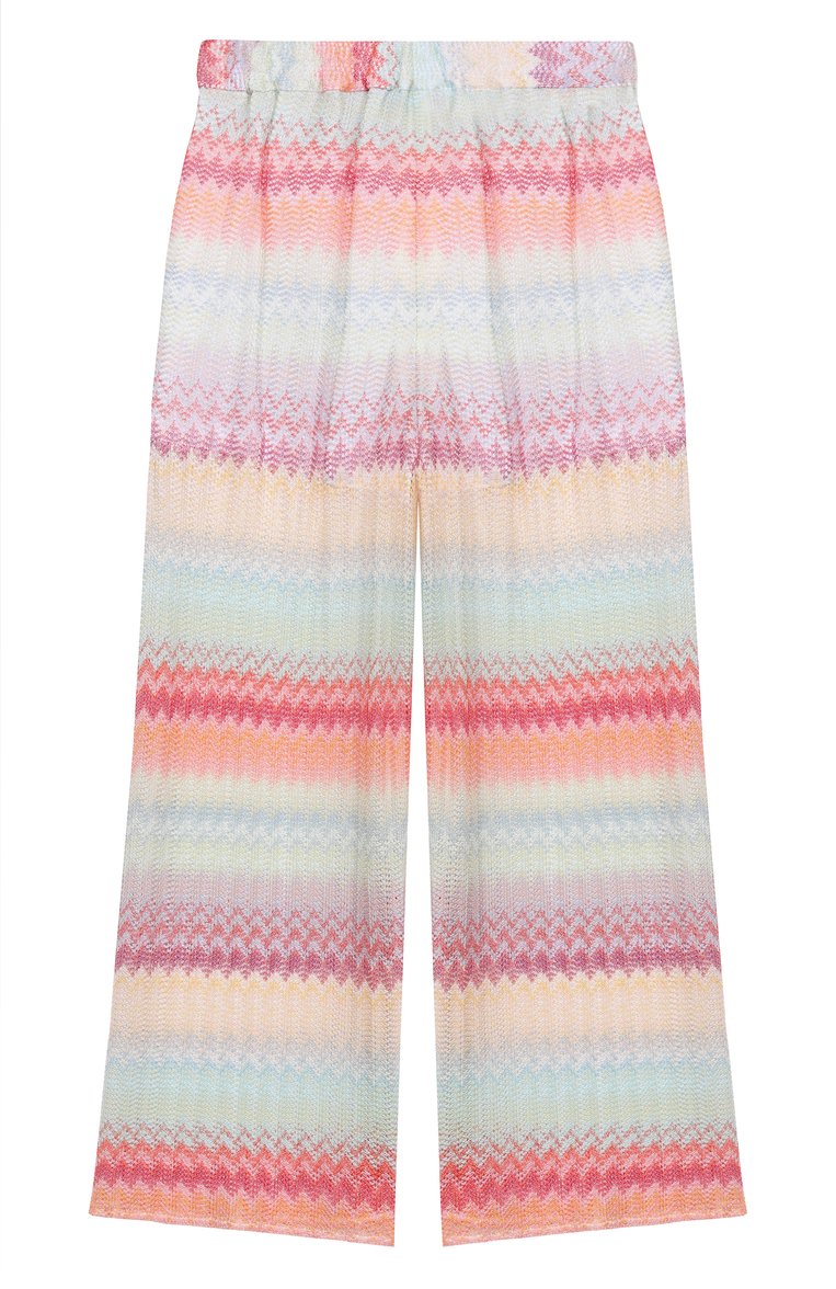 Детские брюки из вискозы MISSONI разноцветного цвета, арт. MW6B90/Q0077/12-16 | Фото 2 (Материал внешний: Вискоза; Нос: Не проставлено; Материал подклада: Хлопок; Случай: Повседневный; Автоматизация состава: Проставлено; Ростовка одежда: 13 - 15 лет | 158 см, 12 лет | 152 см)