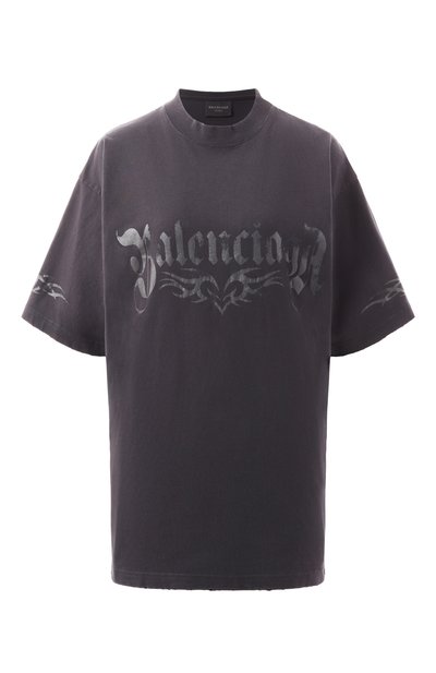 Хлопковая футболка BALENCIAGA серого цвета по цене 99500 руб., арт. 764235/TRVA3, фото 1 Хлопковая футболка BALENCIAGA, арт. 764235/TRVA3, фото 1
