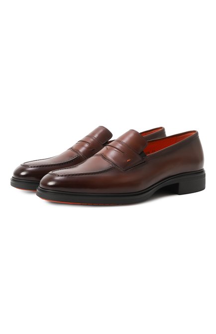 Мужские кожаные пенни-лоферы easy on SANTONI коричневого цвета, арт. MGEG18964NEAXNTG | Фото 1 (Материал внутренний: Натуральная кожа; Нос: Не проставлено; Материал сплава: Проставлено; Материал внешний: Натуральная кожа)