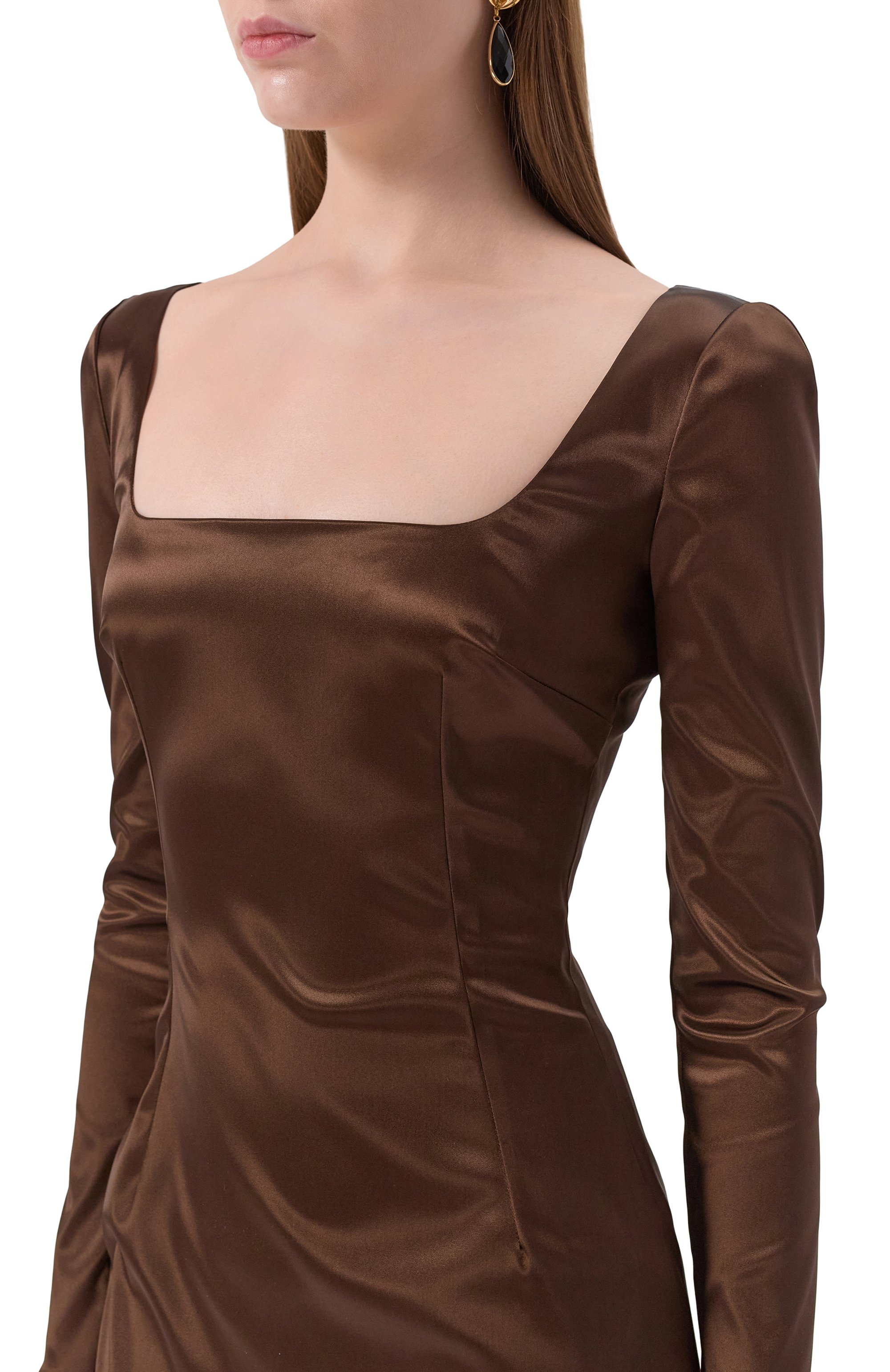 Атласное платье DOLCE & GABBANA коричневого цвета по цене 310000 руб., арт. F6TYGT/FURAD, фото 5 Атласное платье DOLCE & GABBANA, арт. F6TYGT/FURAD, фото 5