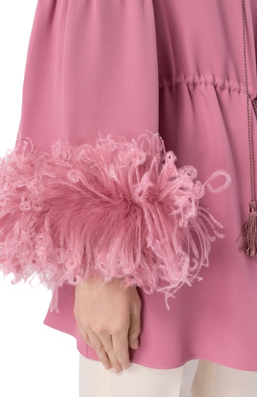 Шелковая блузка с отделкой перьями Valentino 8B3AEBB8/1MM Розовый  8B3AEBB8/1MM Фото 5
