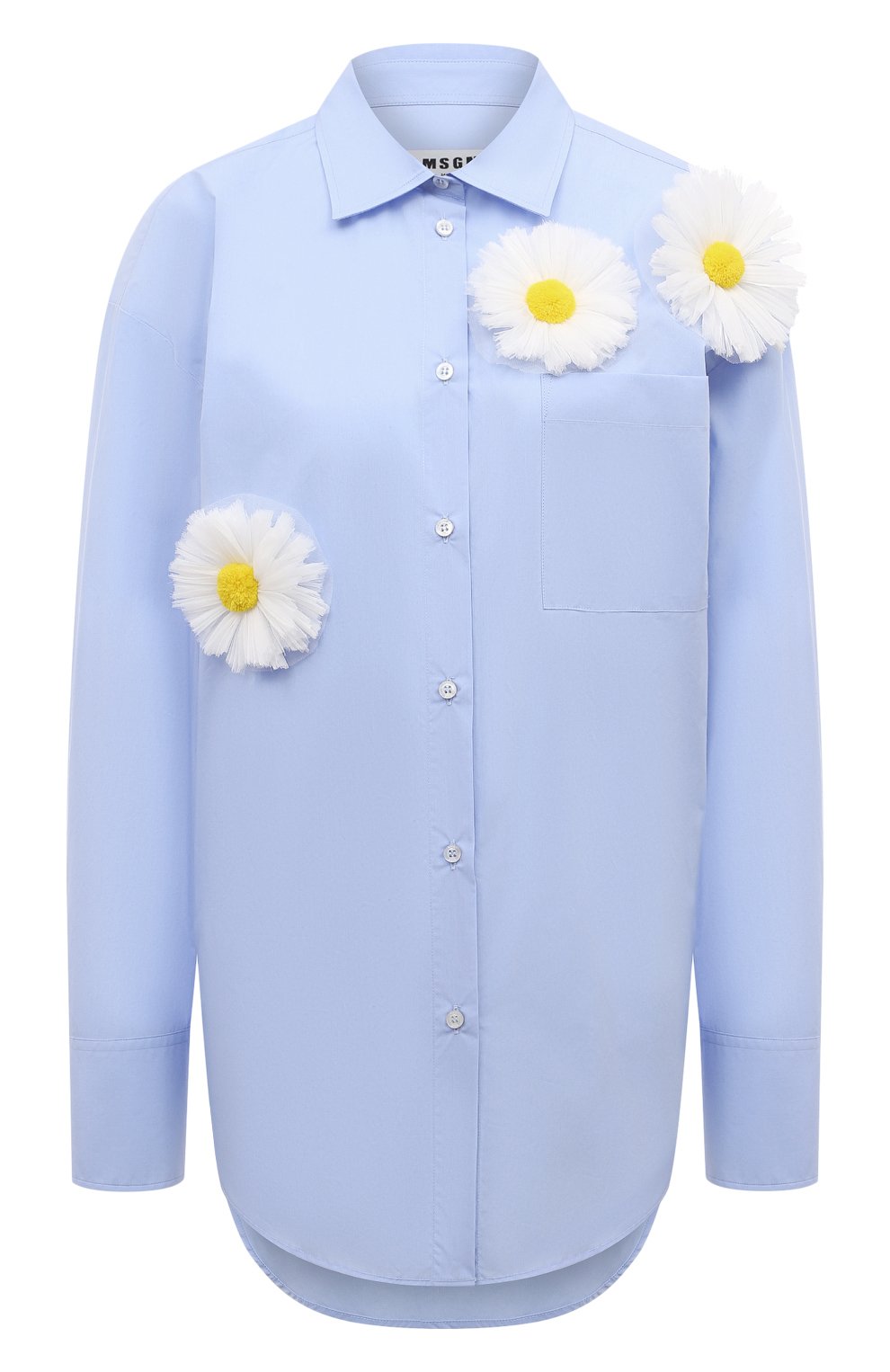 Хлопковая рубашка MSGM голубого цвета по цене 39300 руб., арт. 3641MDE20X/247101, фото 1 Хлопковая рубашка MSGM, арт. 3641MDE20X/247101, фото 1