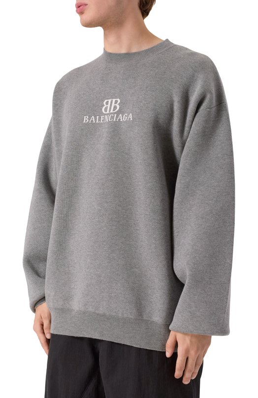 Хлопковый свитер Balenciaga 818422/T3368 Серый  818422/T3368 Фото 3