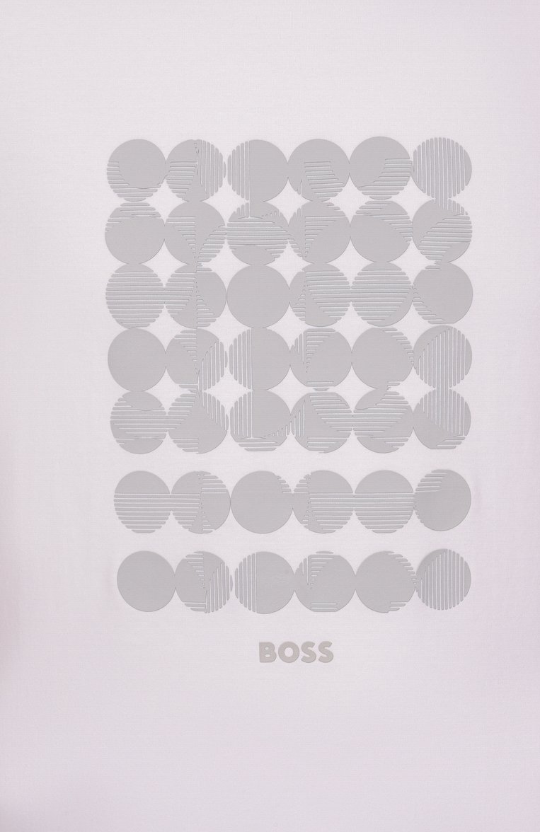 Мужская хлопковая футболка BOSS GREEN белого цвета, арт. 50537845 | Фото 6 (Автоматизация ТО: Проставлено; Рукава: Короткие; Длина (для топов): Стандартные; Материал внешний: Хлопок; Автоматизация состава: Проставлено; Мужское Кро�сс-КТ: Футболка-одежда; Стили: Спорт-шик; Принт: С принтом; Детали: Без декора)