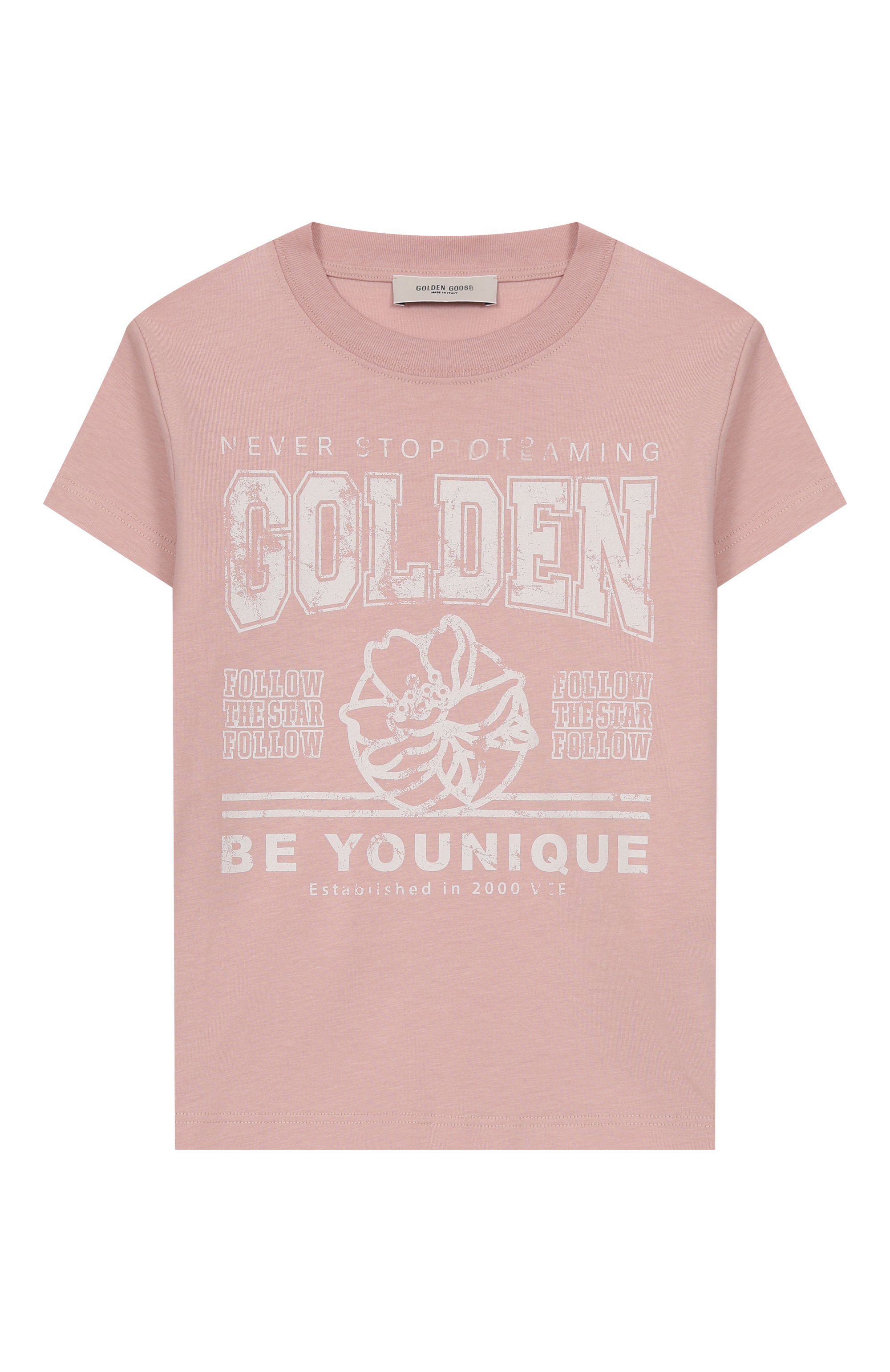 Хлопковая футболка GOLDEN GOOSE DELUXE BRAND розового цвета по цене 15750 руб., арт. GKP01390.P002186, фото 1 Хлопковая футболка GOLDEN GOOSE DELUXE BRAND, арт. GKP01390.P002186, фото 1