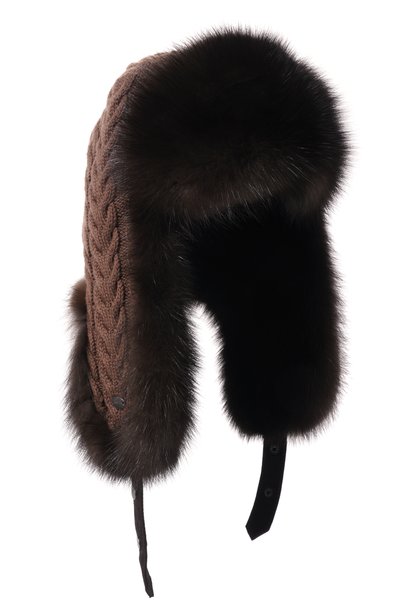 Женская кашемировая шапка-ушанка с мехом соболя BLACK SABLE, арт. BS-FHK-EB