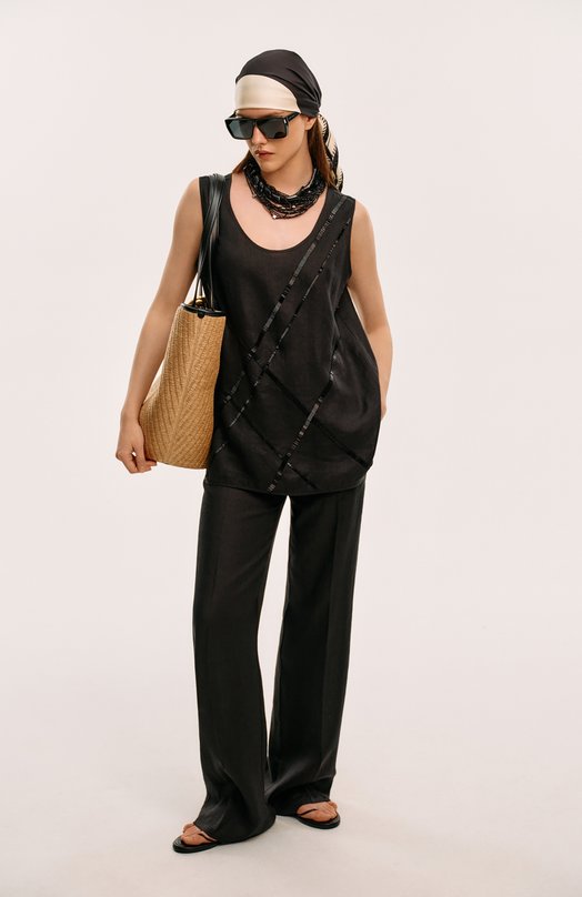 Льняные брюки Kiton D48122H0800412 Чёрный  D48122H0800412 Фото 7