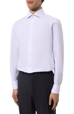 Мужская хлопковая сорочка ZEGNA голубого цвета, арт. 701035A7/9MS0BA | Фото 4 (Манжеты: На пуговицах; Рукава: Длинные; Воротник: Акула; Длина (для топов): Стандартные; Рубашки М: Slim Fit; Материал сплава: Проставлено; Материал внешний: Хлопок; Стили: Классический; Случай: Формальный; Принт: Однотонные; Драгоценные камни: Проставлено)