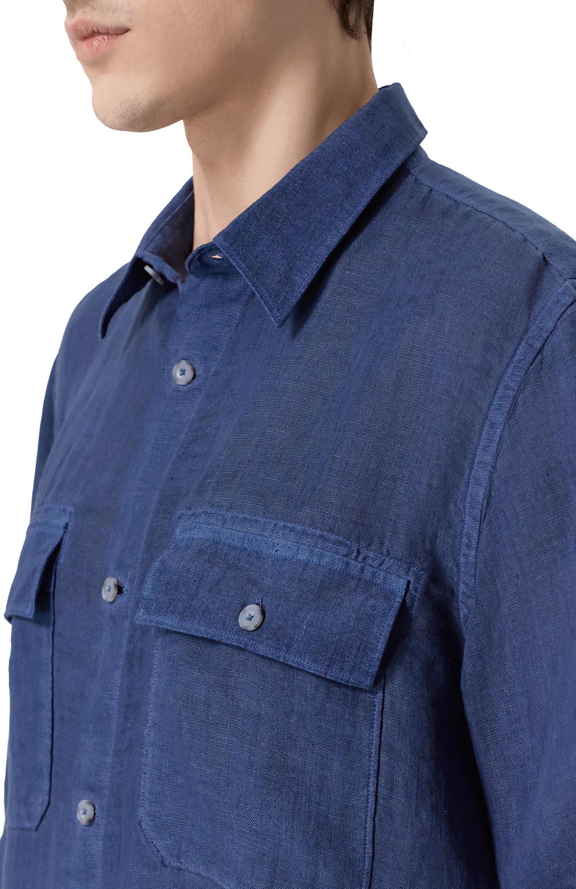 Льняная рубашка 120% LINO темно-синего цвета по цене 33600 руб., арт. 33ALIM19SG/0115/S00, фото 5 Льняная рубашка 120% LINO, арт. 33ALIM19SG/0115/S00, фото 5