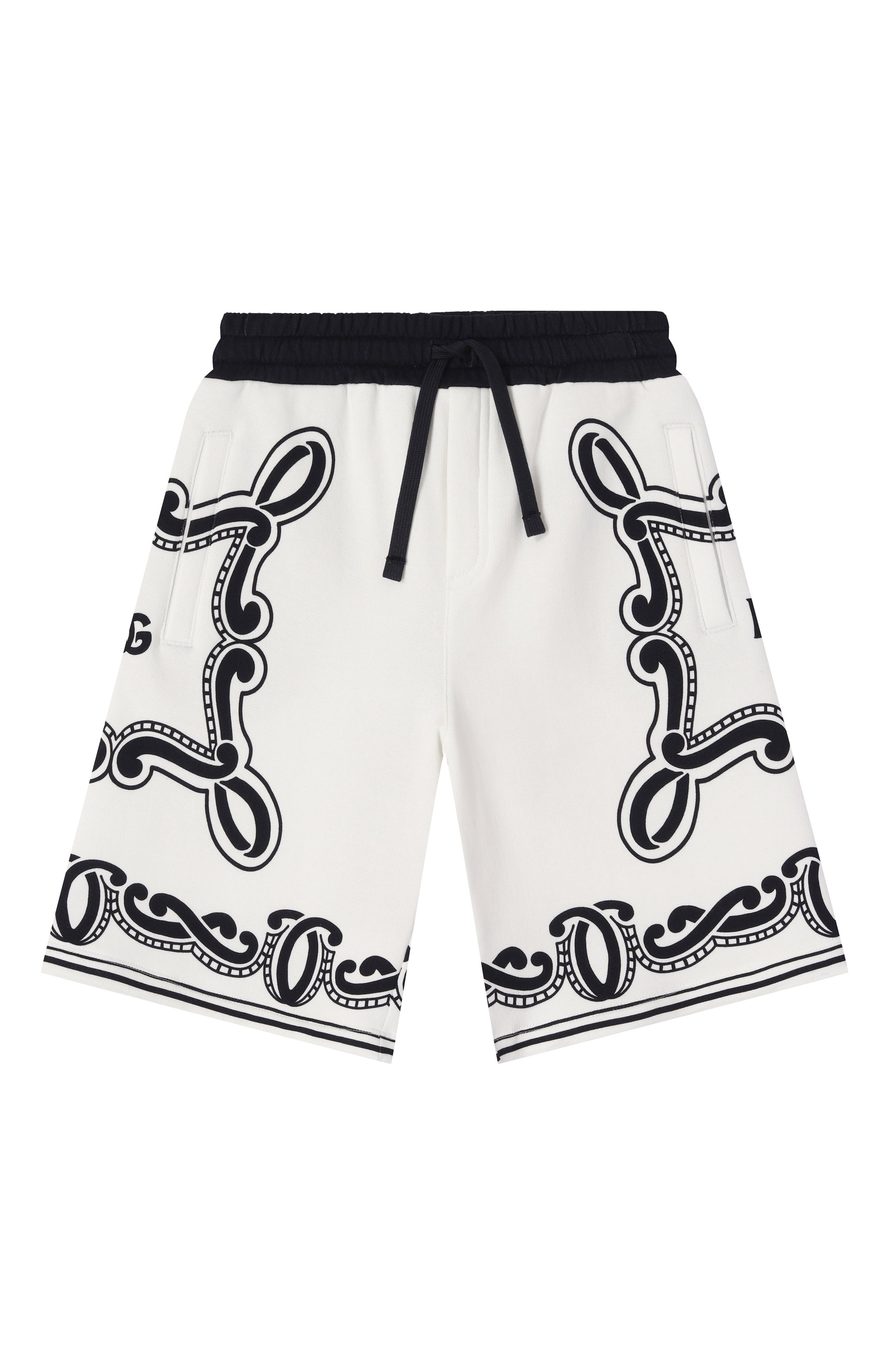 Хлопковые шорты DOLCE & GABBANA черно-белого цвета по цене 38900 руб., арт. L4JQU5/II7FQ/2-6, фото 1 Хлопковые шорты DOLCE & GABBANA, арт. L4JQU5/II7FQ/2-6, фото 1