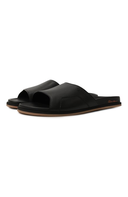 Мужские кожаные шлепанцы SANTONI черного цвета, арт. MCEG18796HV6MTZ8N01 | Фото 1 (Материал внутренний: Натуральная кожа; Материал сплава: Проставлено; Нос: Не проставлено)