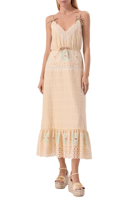 Хлопковое платье Valentino 8B3VAJL5/A2A Кремовый  8B3VAJL5/A2A Фото 2