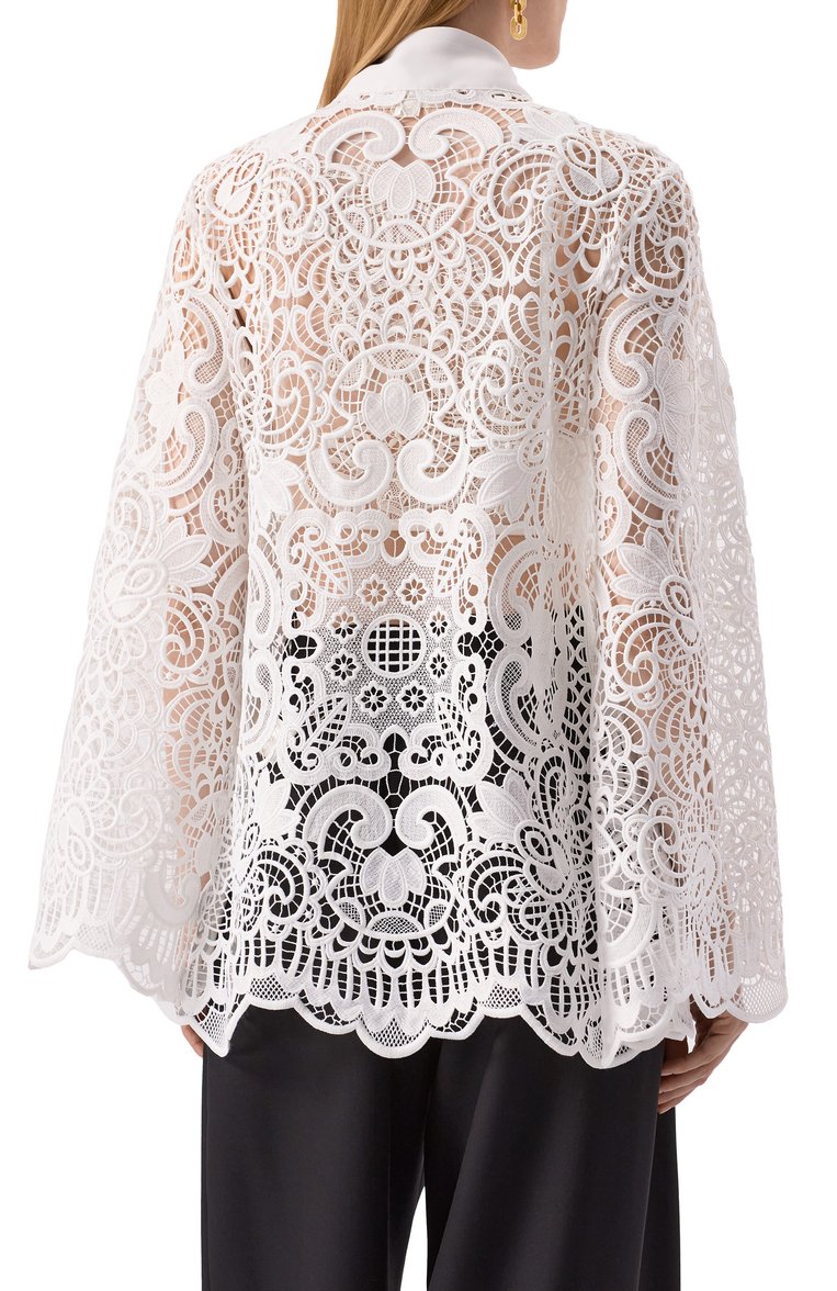 Женская блузка ZUHAIR MURAD белого цвета, арт. RBL25356/MAPL002 | Фото 4 (Рукава: Длинные; Длина (для топов): Удлиненные; Женское Кросс-КТ: Блуза-одежда; Принт: Без принта; Стили: Романтичный; Материал внешний: Синтетический материал; Автоматизация состава: Проставлено; Автоматизация ТО: Проставлено)
