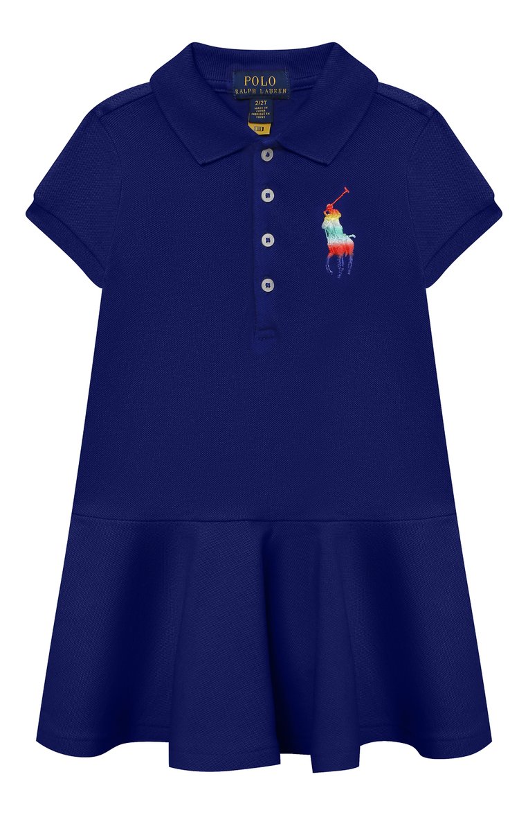 Детское хлопковое платье POLO RALPH LAUREN синего цвета, арт. 312856371 | Фото 1 (Материал внешний: Хлопок; Рукава: Короткие; Материал сплава: Проставлено; Драгоценные камни: Проставлено; Нос: Не проставлено; Региональные ограничения белый список (Axapta Mercury): Не проставлено; Ростовка одежда: 5 лет | 110 см, 6 лет | 116 см)
