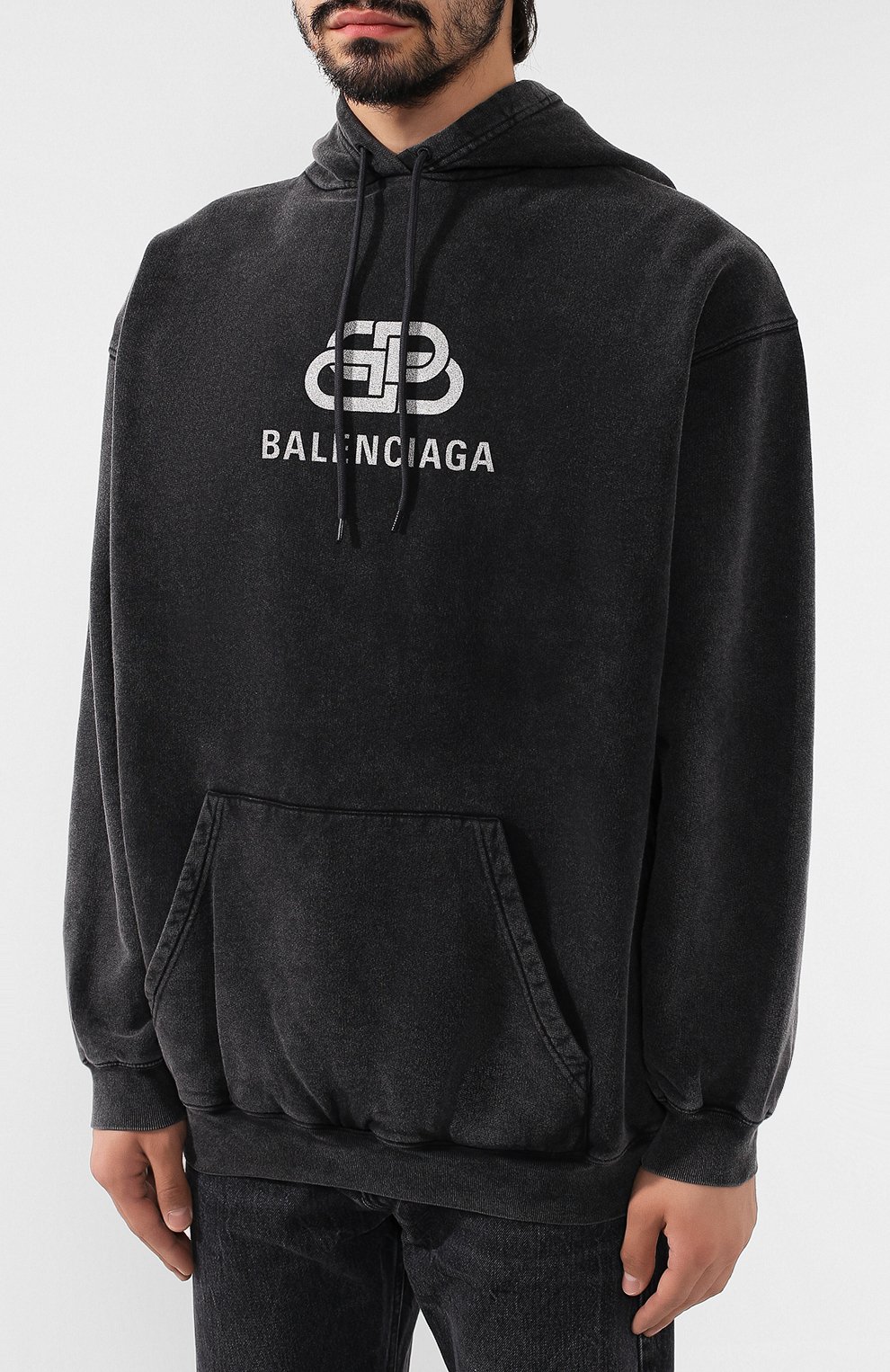 Хлопковое худи BALENCIAGA темно-серого цвета по цене 79950 руб., арт. 570811/TGV74, фото 3 Хлопковое худи BALENCIAGA, арт. 570811/TGV74, фото 3