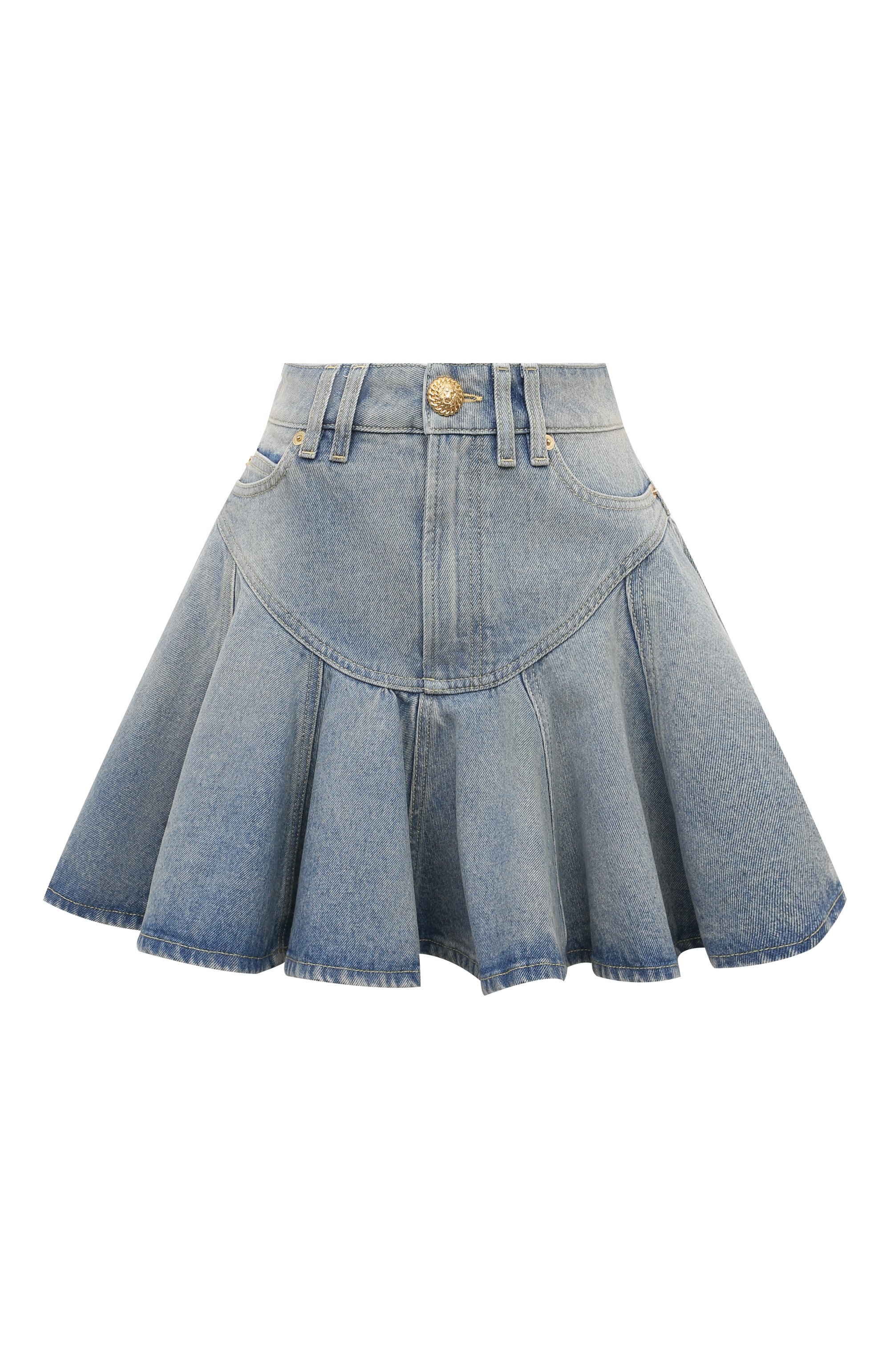 Джинсовая юбка BALMAIN голубого цвета по цене 132000 руб., арт. DF0LBA39/DF17, фото 1 Джинсовая юбка BALMAIN, арт. DF0LBA39/DF17, фото 1