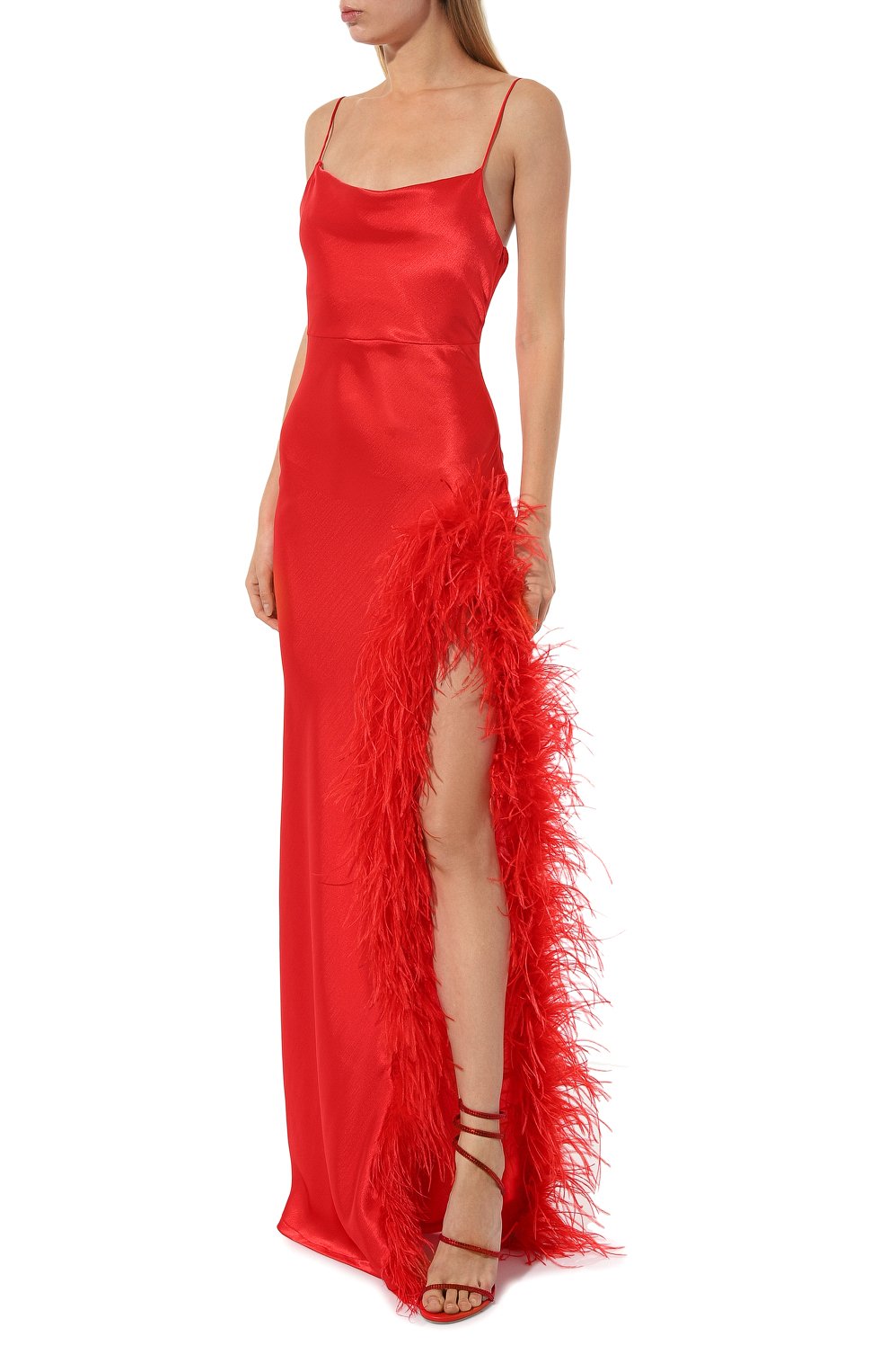 Атласное платье с отделкой перьями SASHA KIM, арт. УТ-00001314, фото 3