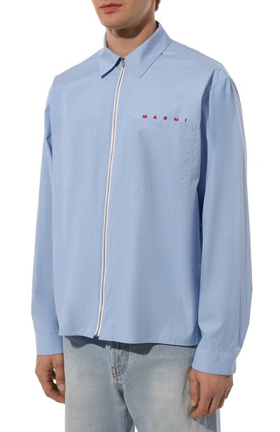Хлопковая куртка-рубашка MARNI голубого цвета по цене 73600 руб., арт. CUMU0297P0/USCT88, фото 3 Хлопковая куртка-рубашка MARNI, арт. CUMU0297P0/USCT88, фото 3