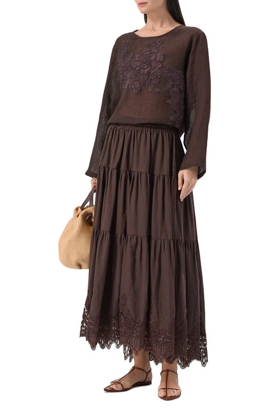 Юбка изо льня и вискозы Maurizio W04150781 Коричневый  W04150781 Фото 2