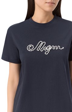 Женская хлопковая футболка MSGM синего цвета, арт. 3841MDM130/257097 | Фото 5 (Материал внешний: Хлопок; Длина (для топов): Стандартные; Материал сплава: Проставлено; Рукава: Короткие; Драгоценные камни: Проставлено; Принт: С принтом; Стили: Кэжуэл; Женское Кросс-КТ: Футболка-одежда)