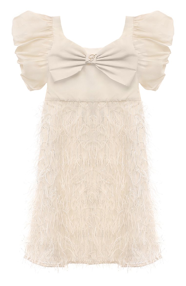 Детское платье BLUMARINE молочного цвета, арт. IA4058T3800 | Фото 1 (Драгоценные камни: Проставлено; Материал сплава: Проставлено; Рукава: Короткие; Материал внешний: Синтетический материал; Материал подклада: Вискоза; Девочки Кросс-КТ: Платье-одежда; Случай: Вечерний; Ростовка одежда: 6 лет | 116 см, 8 лет | 128 см, 10 - 11 лет | 140 - 146см, 12 лет | 152 см, 16 лет | 164 см)