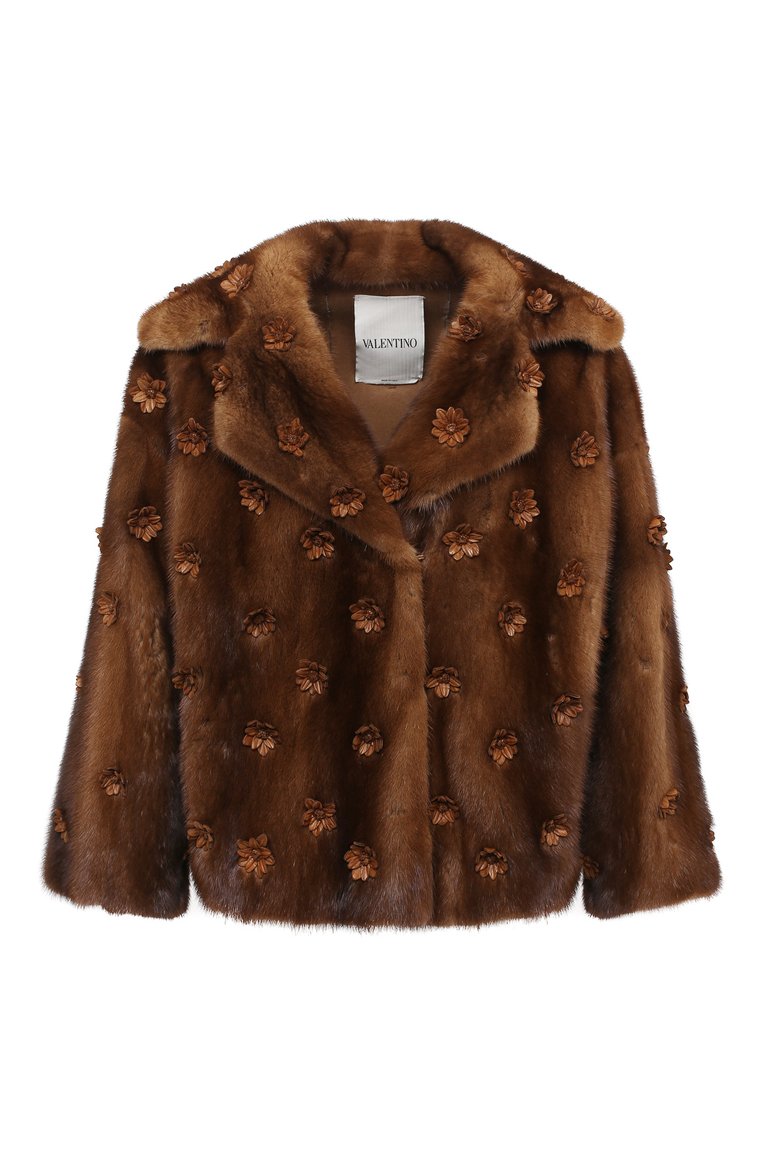 Женская шуба из норки VALENTINO коричневого цвета, арт. MF3FB175/1BF | Фото 1 (Статус проверки: Проверено, Проверена категория; Длина (верхняя �одежда): Короткие; Материал внешний: Натуральный мех; Женское Кросс-КТ: Мех; Стили: Гламурный; Рукава: Длинные; Кросс-КТ: Куртка)