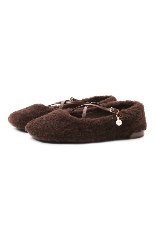 Меховые балетки Eleri из овчины Jimmy Choo ELERI BALLERINA/S/QKA Коричневый ELERI BALLERINA/S/QKA