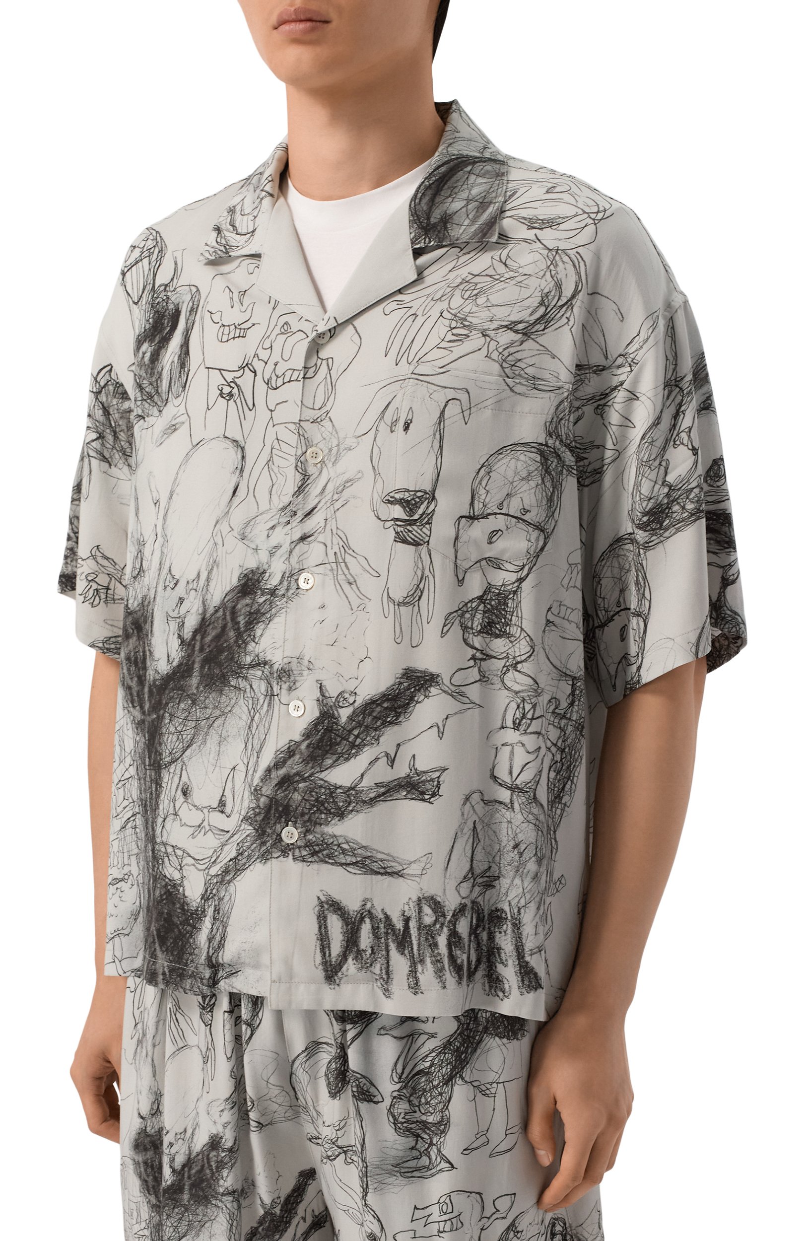 Рубашка из вискозы DOMREBEL светло-серого цвета по цене 37400 руб., арт. M DRAWINGS/CAMP C0LLAR SHIRT, фото 3 Рубашка из вискозы DOMREBEL, арт. M DRAWINGS/CAMP C0LLAR SHIRT, фото 3